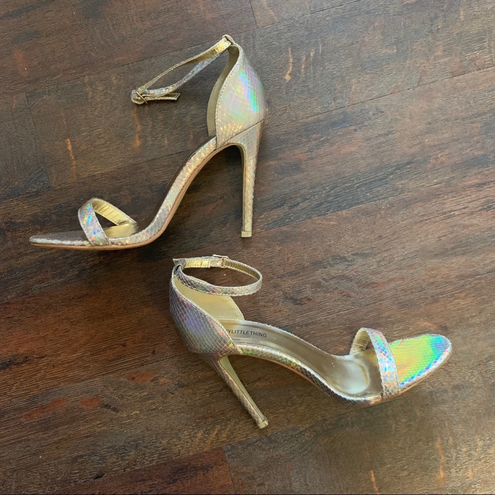 PrettyLittleThing hologram ankle strap sandals